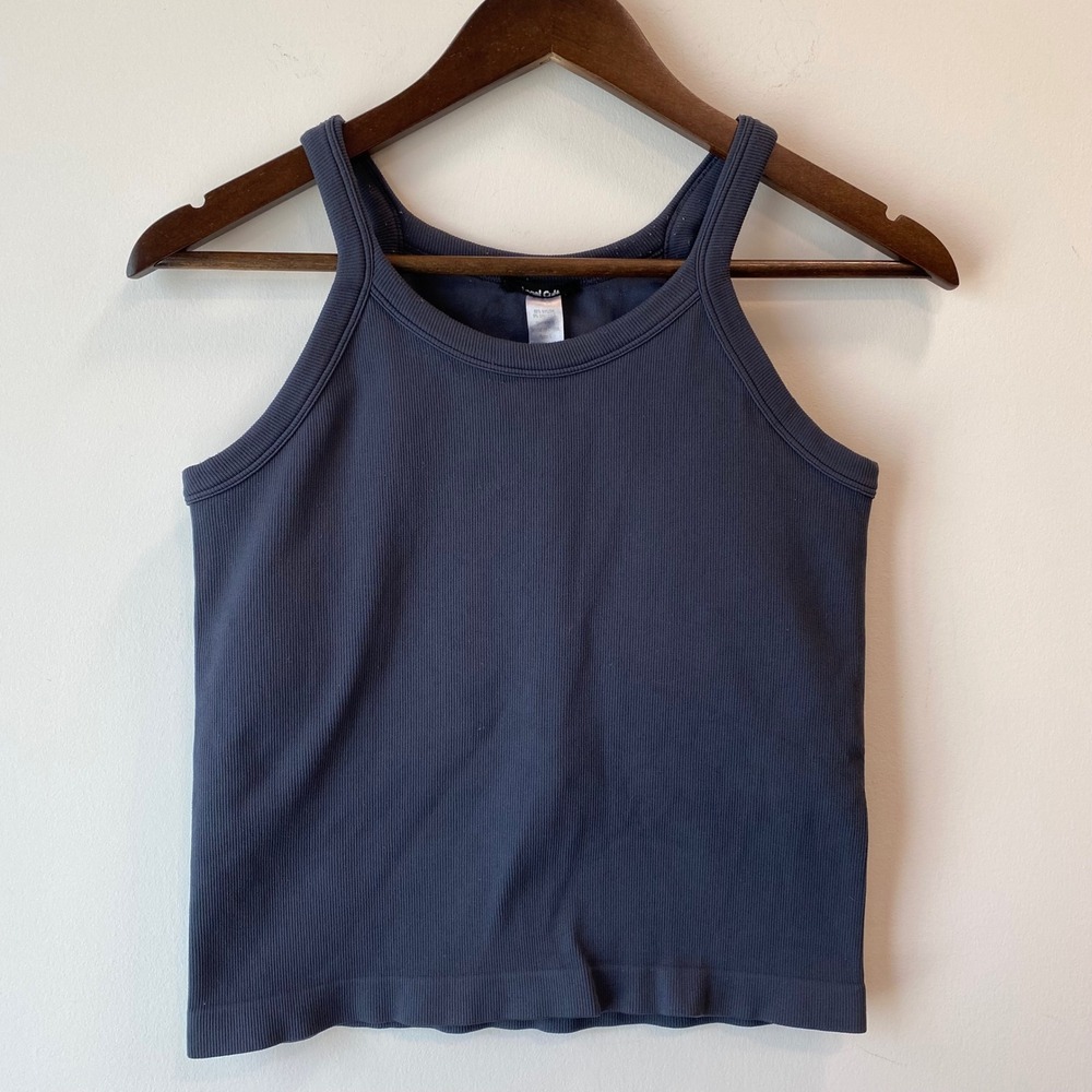 Angel Cult Lined Tank Top Womens L Gray Ribbed Sleeveless Scoop Neck Stretch